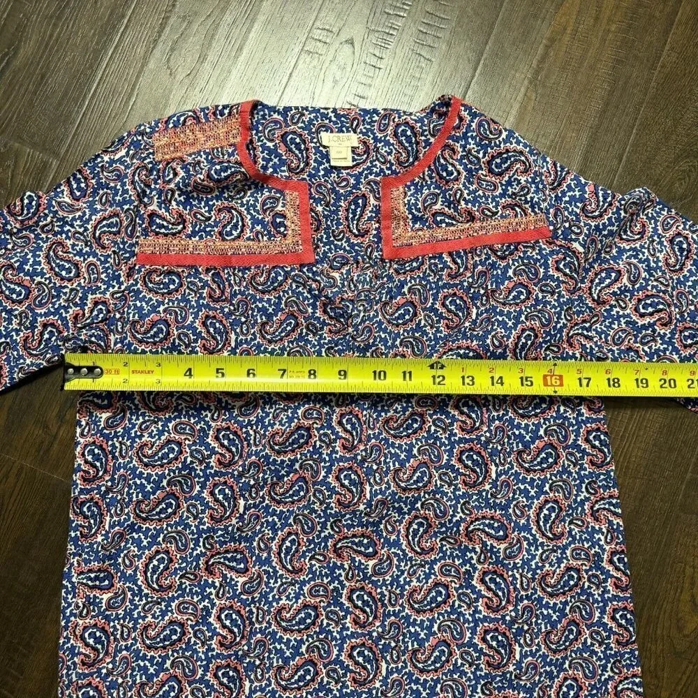J. Crew Women's Paisley Print Long Sleeve Blouse Peasant Cotton Multicolored XXS